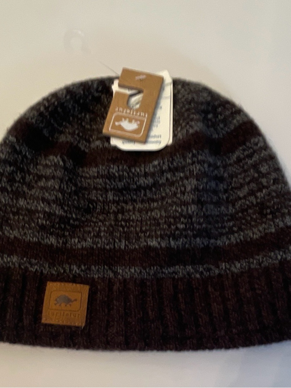 Turtle Fur Wool Knit Striped Beanie Hat Charcoal Gray One Size Unisex